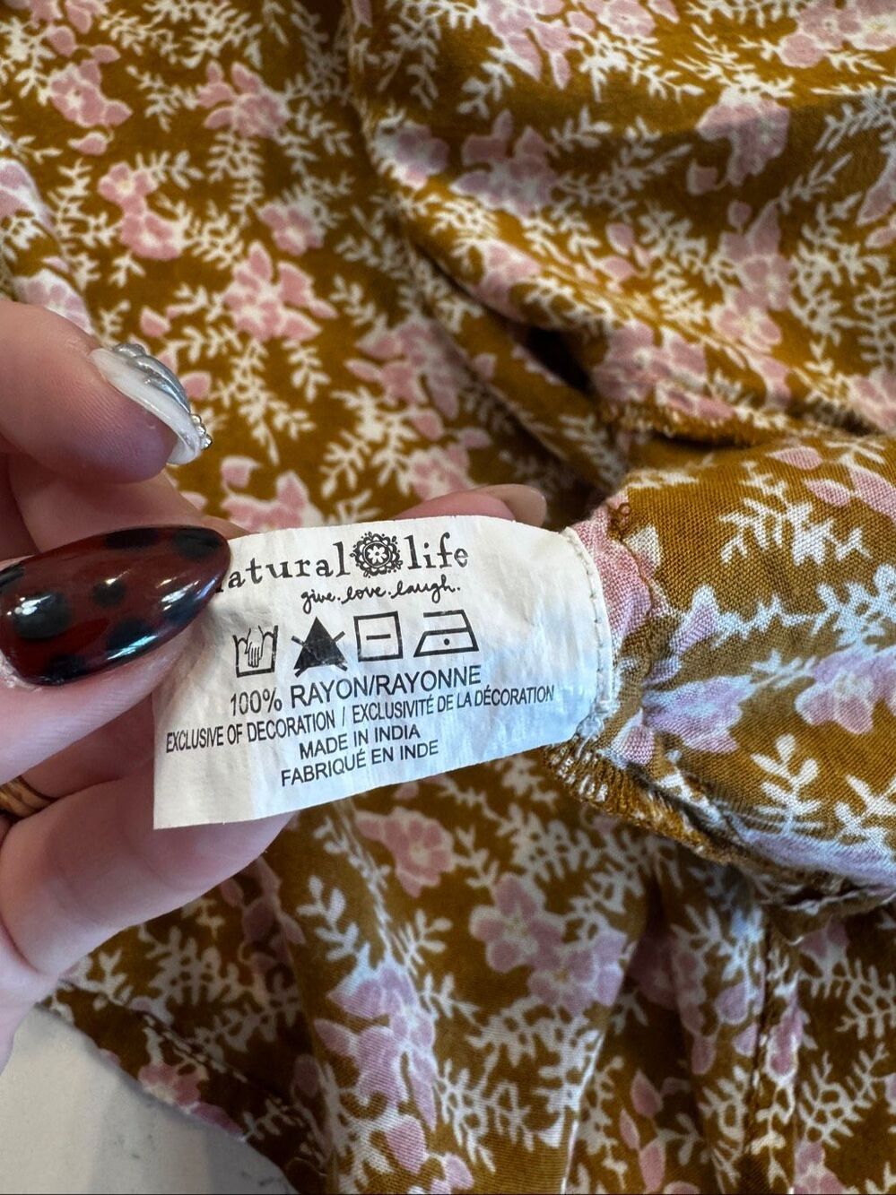 Natural Life Aimee Tunic Mini Dress Brown Pink Floral Boho Babydoll Medium - Picture 6 of 6
